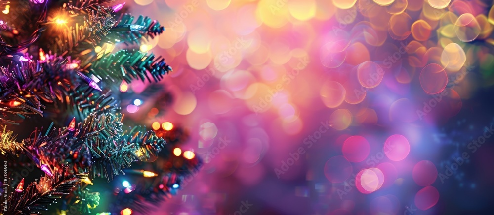 Poster blurry multicolored neon lights on a christmas-themed background with copy space image.