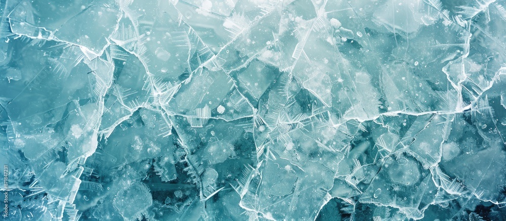 Poster Background of a frozen lake showing textured cold ice with cracks. Contains copy space image.