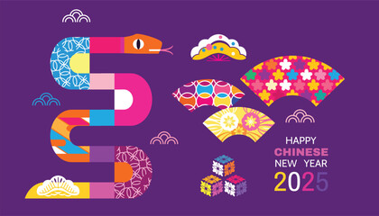 Happy Chinese New Year 2025,  Zodiac sign, year of the  Snake  Chinese  translation: 