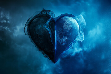 the split, in the style of blue, calming sounds, mindfulness area, space for text, photo stocks