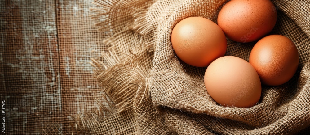 Poster Egg displayed on a rustic burlap sack with copy space image.