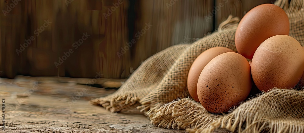 Aufkleber egg displayed on a rustic burlap sack with copy space image.