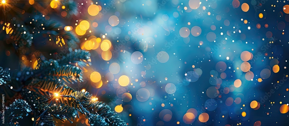 Poster blue festive background for christmas & new year with defocused circles bokeh, perfect for design wi