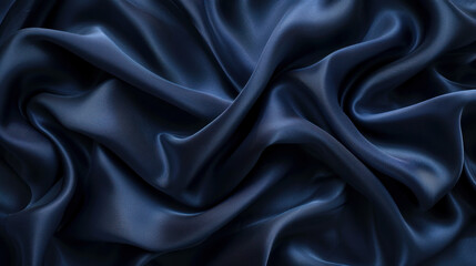 Obraz premium Dark blue silk fabric background with soft folds. Perfect for Christmas, birthdays, anniversaries, awards, or any elegant design.