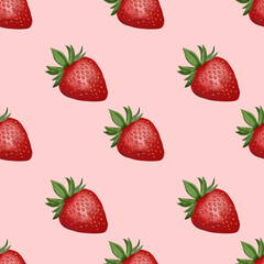 Seamless Pattern of Red Berries, Blueberries, and Strawberries on Pink Background