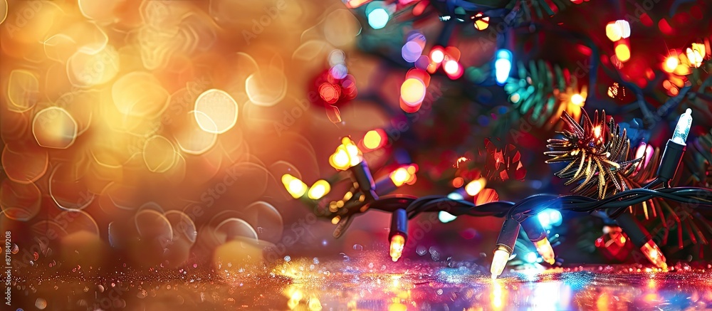 Poster Festive Christmas lights creating a blurred background with copy space image.