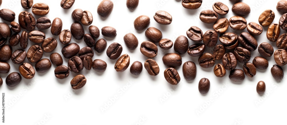 Poster Border of coffee beans on a white background with copy space image.
