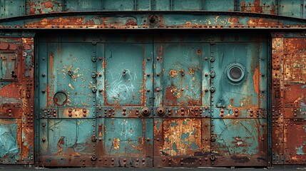 Rusty metal with flaky paint, evoking abandoned urban settings and industrial decay. , Minimalism,