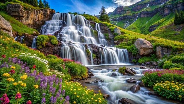 waterfall is very beautiful in the mountains