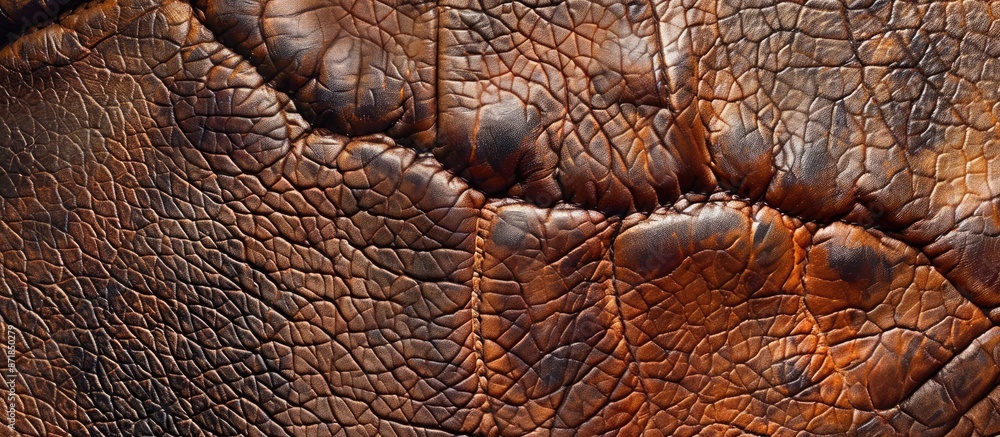 Poster Close-up brown leather background resembling the unique texture of wild animal hide with copy space image.