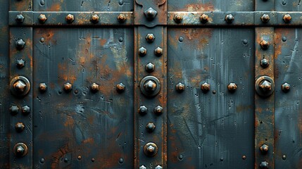 Industrial steel with rivets, creating a rugged backdrop for machinery and equipment visuals. , Minimalism,