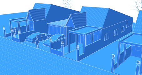 traditional residential architecture 3d illustration