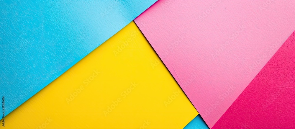 Poster abstract blank background displaying pink, yellow, and blue color paper as a copy space image.