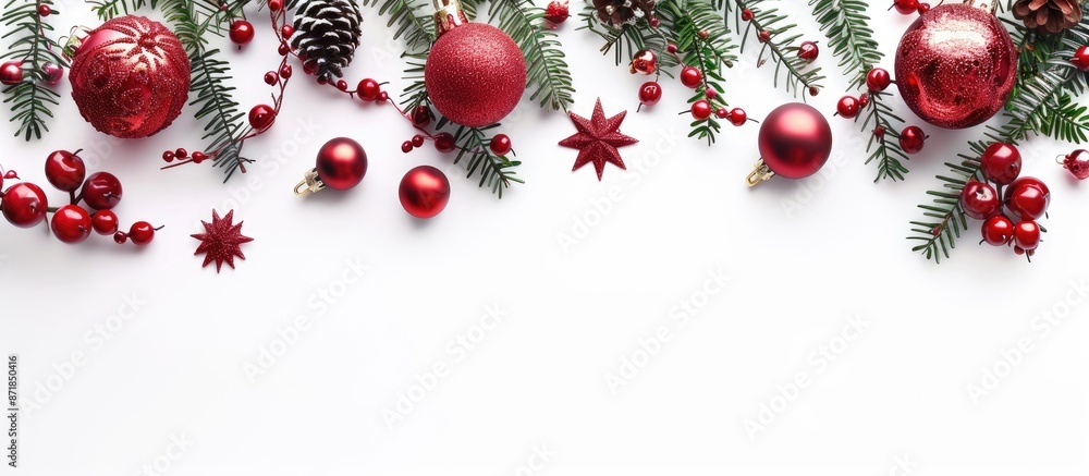 Poster Festive Christmas decorations on a blank white background with ample copy space image for text or design elements.