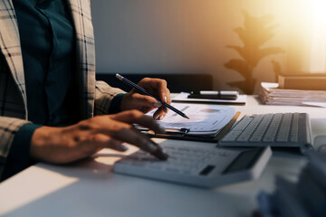 Naklejka premium Team of business people working together in the meeting room office, teamwork background charts and graphs banner, double exposure successful teamwork,business planning concept.