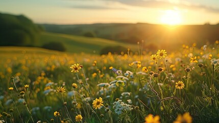 Sun-dappled fields in tranquil countryside