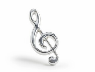 Elegant silver treble clef pendant isolated on white background symbolizing music and melody,...