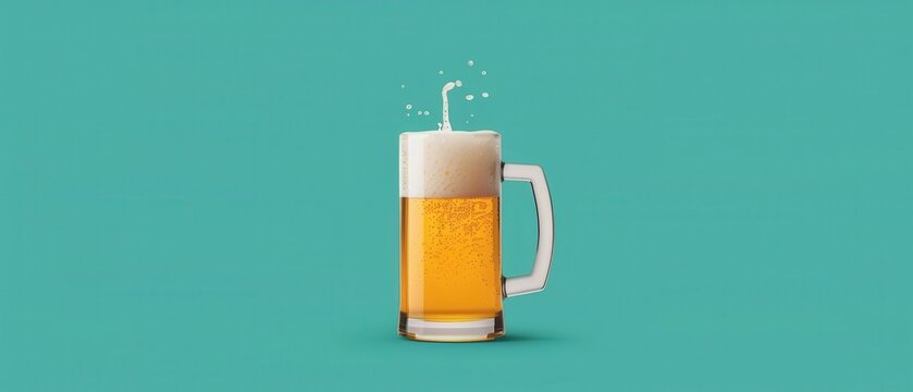 recommend clip art: Close-up of a glass beer mug filled with frothy beer on a vibrant turquoise background.