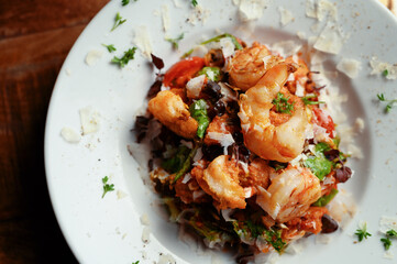 Serving seafood on a restaurant table