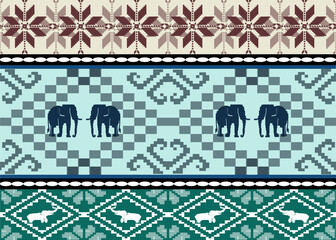 pattern with elephants Traditional Ukrainian 
Cross-Stitch Embroidery - Detailed Vector 
Illustration for Textile Print Design 