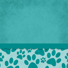  Illustration teal dog paw prints background © Karen Roach
