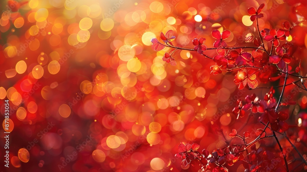 Poster autumn themed red and orange bokeh background with space for text