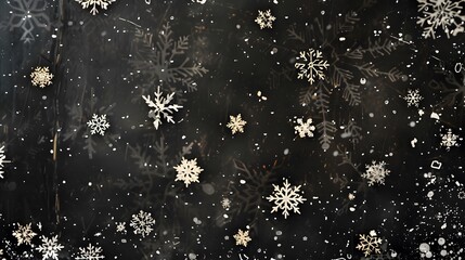 Icon set of winter snowflakes over black. 