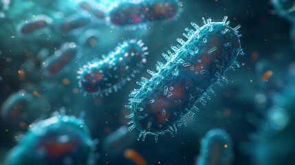 Fototapeta premium Close-Up Microscopic Image of a Single Bacterium Surrounded by Other Bacteria