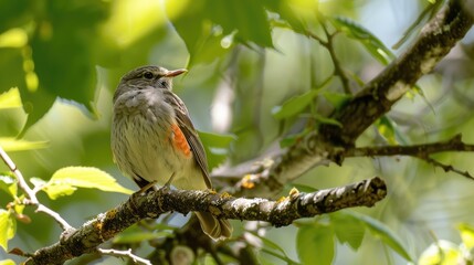 Small gray songbird with red and gray breasts perched on a tree branch