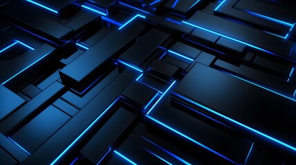 Obraz premium 3d rendering of blue and black abstract geometric background. Scene for advertising, technology, showcase, banner, game, sport, cosmetic, business, metaverse. Sci-Fi Illustration. Product display