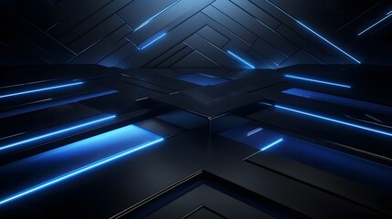 Obraz premium 3d rendering of blue and black abstract geometric background. Scene for advertising, technology, showcase, banner, game, sport, cosmetic, business, metaverse. Sci-Fi Illustration. Product display