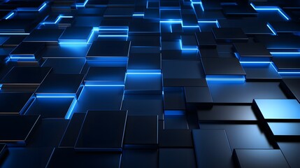 Obraz premium 3d rendering of blue and black abstract geometric background. Scene for advertising, technology, showcase, banner, game, sport, cosmetic, business, metaverse. Sci-Fi Illustration. Product display