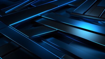 Obraz premium 3d rendering of blue and black abstract geometric background. Scene for advertising, technology, showcase, banner, game, sport, cosmetic, business, metaverse. Sci-Fi Illustration. Product display