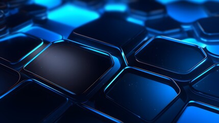 Obraz premium 3d rendering of blue and black abstract geometric background. Scene for advertising, technology, showcase, banner, game, sport, cosmetic, business, metaverse. Sci-Fi Illustration. Product display