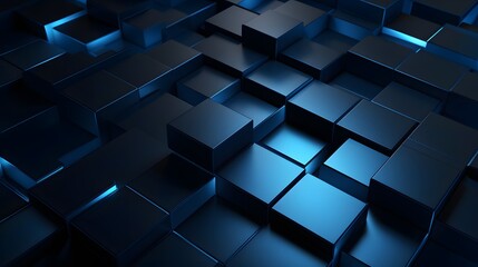 3d rendering of blue and black abstract geometric background. Scene for advertising, technology, showcase, banner, game, sport, cosmetic, business, metaverse. Sci-Fi Illustration. Product display