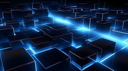 Obraz premium 3d rendering of blue and black abstract geometric background. Scene for advertising, technology, showcase, banner, game, sport, cosmetic, business, metaverse. Sci-Fi Illustration. Product display