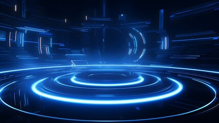 Fototapeta premium 3d rendering of blue and black abstract geometric background. Scene for advertising, technology, showcase, banner, game, sport, cosmetic, business, metaverse. Sci-Fi Illustration. Product display