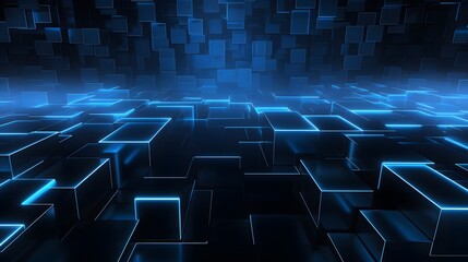Obraz premium 3d rendering of blue and black abstract geometric background. Scene for advertising, technology, showcase, banner, game, sport, cosmetic, business, metaverse. Sci-Fi Illustration. Product display