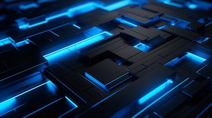 3d rendering of blue and black abstract geometric background. Scene for advertising, technology, showcase, banner, game, sport, cosmetic, business, metaverse. Sci-Fi Illustration. Product display