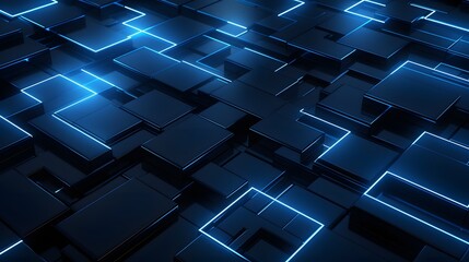 Fototapeta premium 3d rendering of blue and black abstract geometric background. Scene for advertising, technology, showcase, banner, game, sport, cosmetic, business, metaverse. Sci-Fi Illustration. Product display