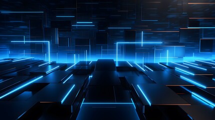 Fototapeta premium 3d rendering of blue and black abstract geometric background. Scene for advertising, technology, showcase, banner, game, sport, cosmetic, business, metaverse. Sci-Fi Illustration. Product display