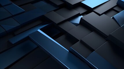 Fototapeta premium 3d rendering of blue and black abstract geometric background. Scene for advertising, technology, showcase, banner, game, sport, cosmetic, business, metaverse. Sci-Fi Illustration. Product display