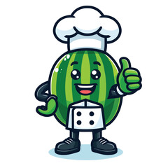 watermelon mascot character in chef costume giving thumbs up