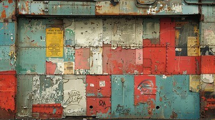 Grunge textures with urban decay elements like graffiti tags and peeling posters. , Minimalism,