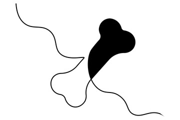 Dog bone continuous one line drawing of isolated outline vector art illustration