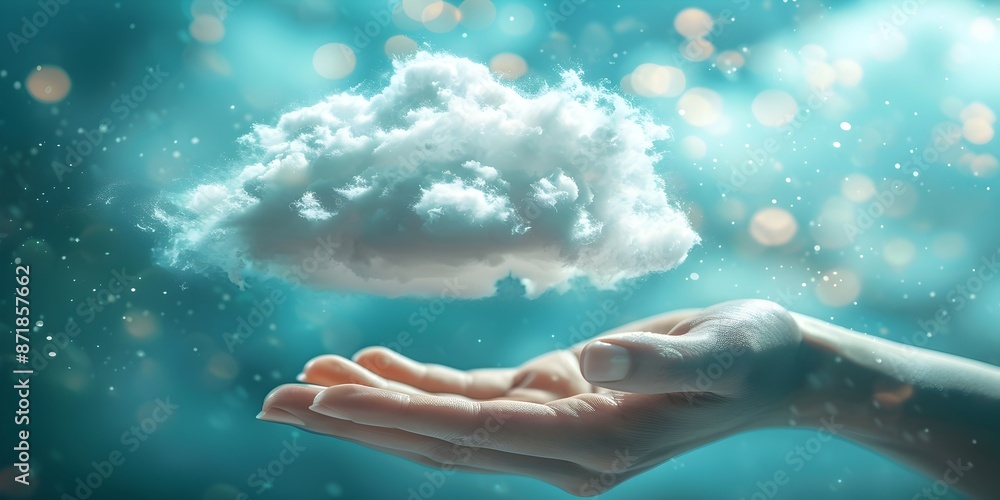Aufkleber conceptual hybrid cloud computing model in ethereal atmospheric digital art