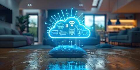 Futuristic Smart Home IoT Devices Connected Through the Cloud Digital Render