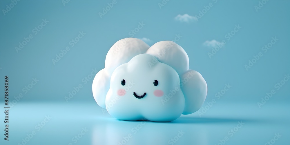 Poster adorable animated cloud character explaining digital cloud storage concept