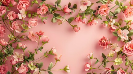 Spring floral frame for greeting cards and weddings featuring heart shaped design