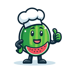 Cute watermelon cartoon mascot wearing chef costume